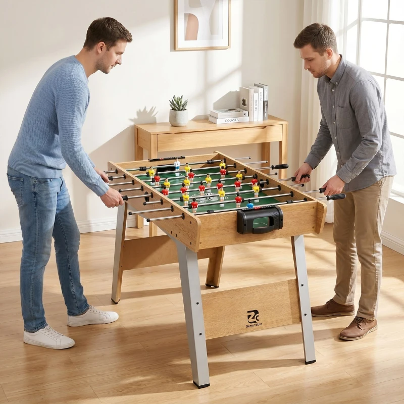 SPORTNOW 4ft Table Football, Foosball Game Table with 22 Players, 2 Balls and Manual Scorers for Family, Natural Wood Finish