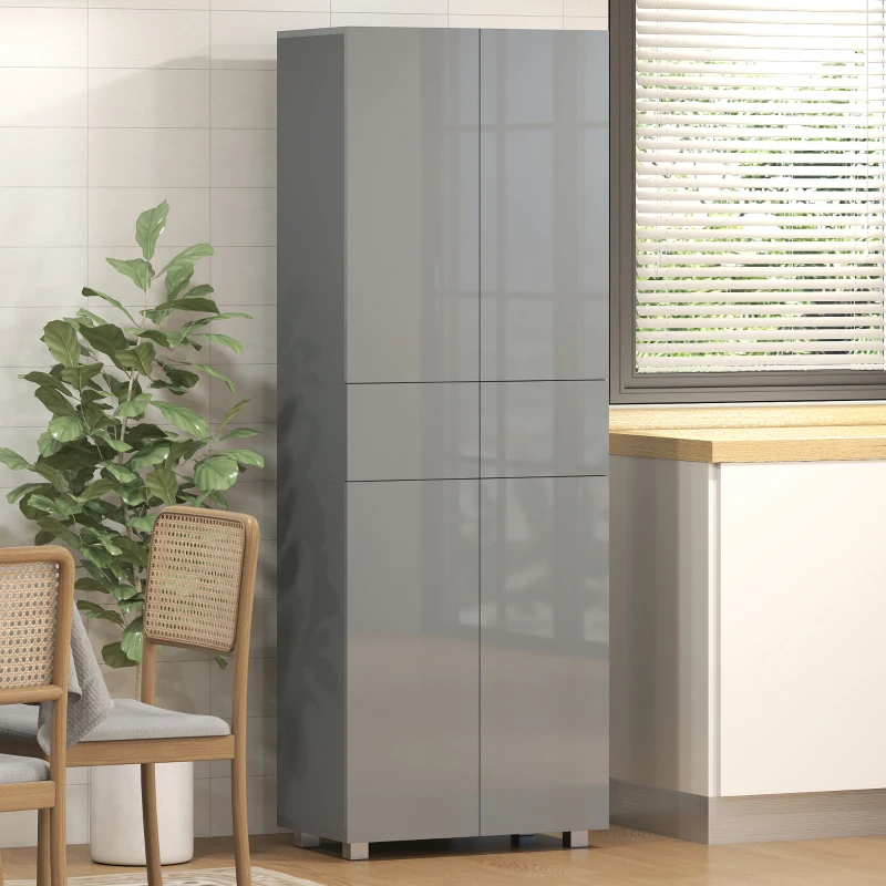 HOMCOM Storage Cabinet, Kitchen Cupboard with 3 Adjustable Shelves, 60L x 35W x 170H cm, High Gloss Grey
