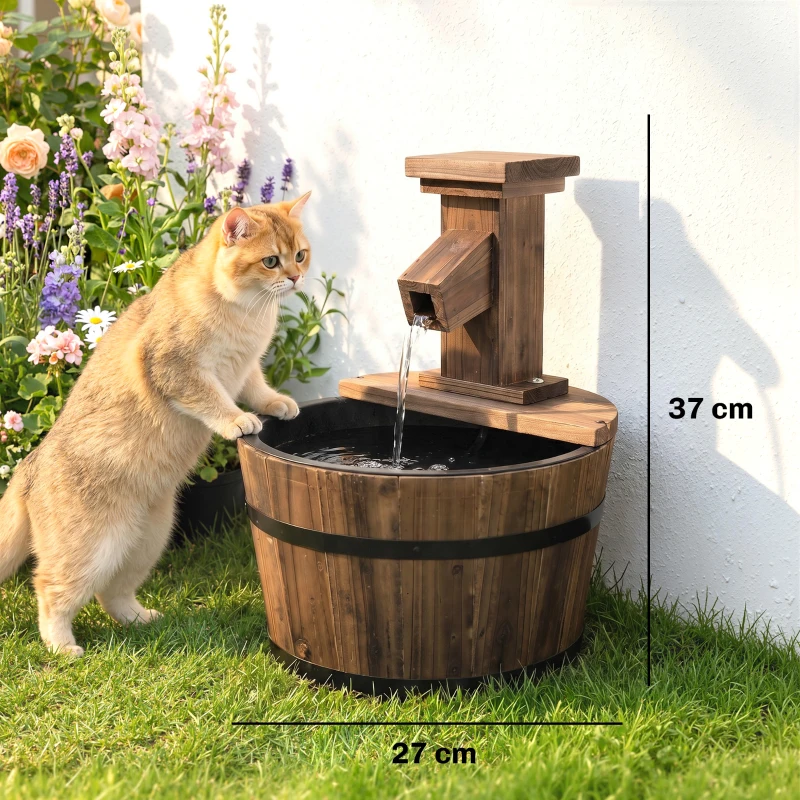 Outsunny Fonte elétrica para jardim ao ar livre com balde de madeira torneira bomba bacia decorativa fonte de ambiente jogo de água cascata para jardim relvado Ø27 x 37 cm carbonizada