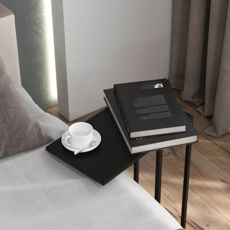 HOMCOM Mesa de apoio para laptop, mesa de sofá em forma de C, com estrutura de aço, preto