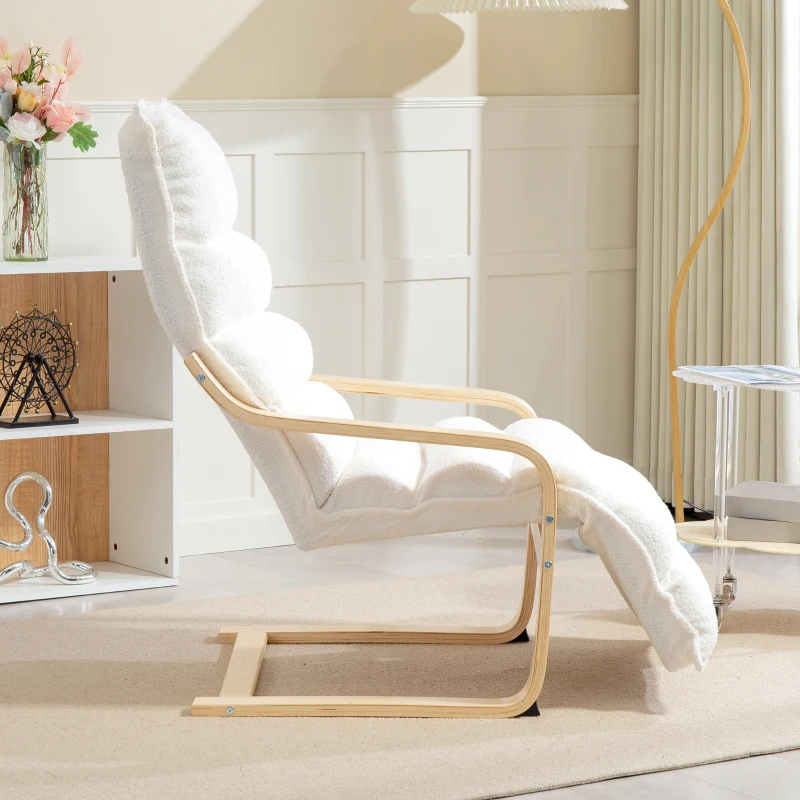 HOMCOM Poltrona lounge em madeira de bétula, poltrona estofada, apoio de pés ajustável, Branco