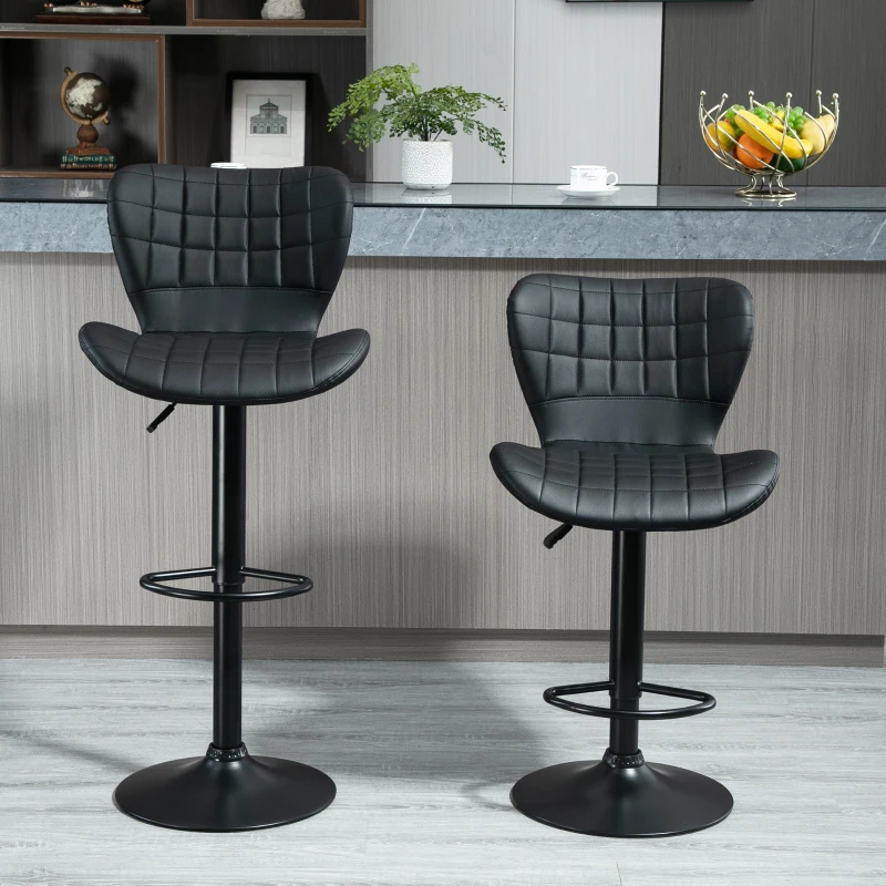HOMCOM Conjunto 2 Banquetas de Bar Design Retrô 47 cm x 51,5 cm x 89-109 cm Preto