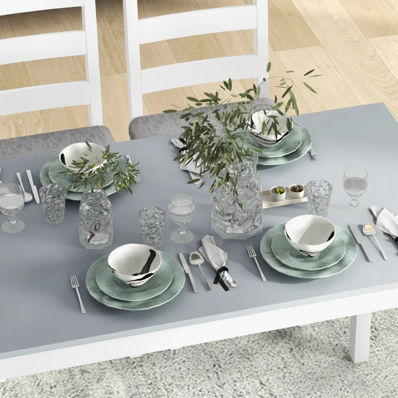 HOMCOM Conjunto de assentos, Conjunto de mesa de jantar 4 peças, 1 mesa, 1 banco, 2 cadeiras, Cinza + Branco