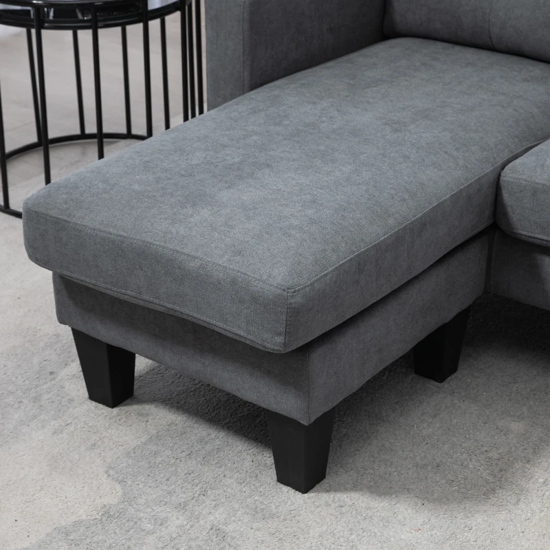 HOMCOM Sofá de canto em L, chaise-longue posicionável em ambos os lados, sofá estofado, Cinza escuro