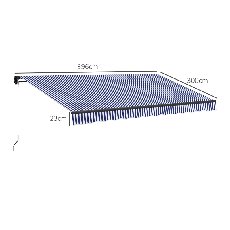 Outsunny Toldo solar para terraço, com manivela, resistente às intempéries, 400 cm x 300 cm, Azul + Branco