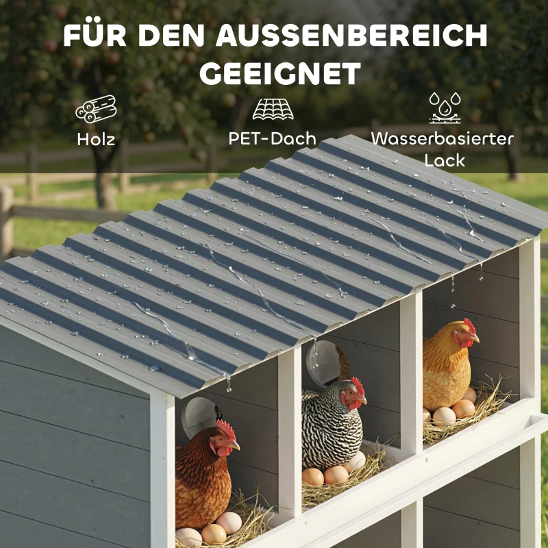 PawHut Legenest für Hühner, erhöhtes Hühnernest aus Holz mit 6 Fächer, 2 Sitzstangen für Kleintierstall 102 x 50 x 91 cm, Grau