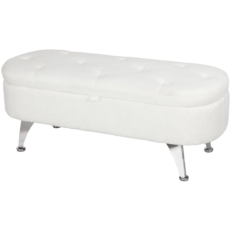 HOMCOM Banco com arrumação, tampa e pernas de metal para sala, quarto, corredor, Branco