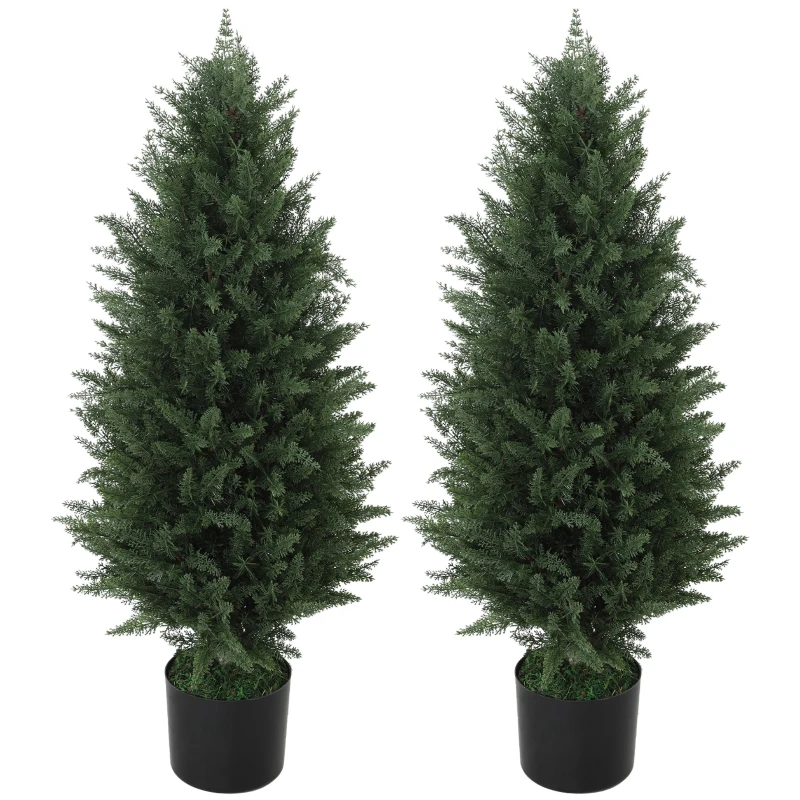 HOMCOM Conjunto de 2 Ciprestes Artificiais, árvores artificiais com 831 folhas, com vaso de cimento, resistentes aos UV, planta artificial, 90 cm, Verde