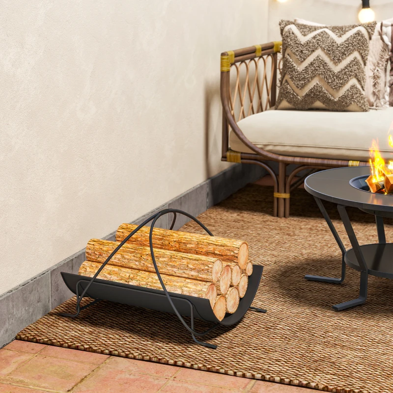 Outsunny Suporte de lenha para interior 51 x 38 x 33cm prateleira geométrica para lenha com alça em metal, Preto