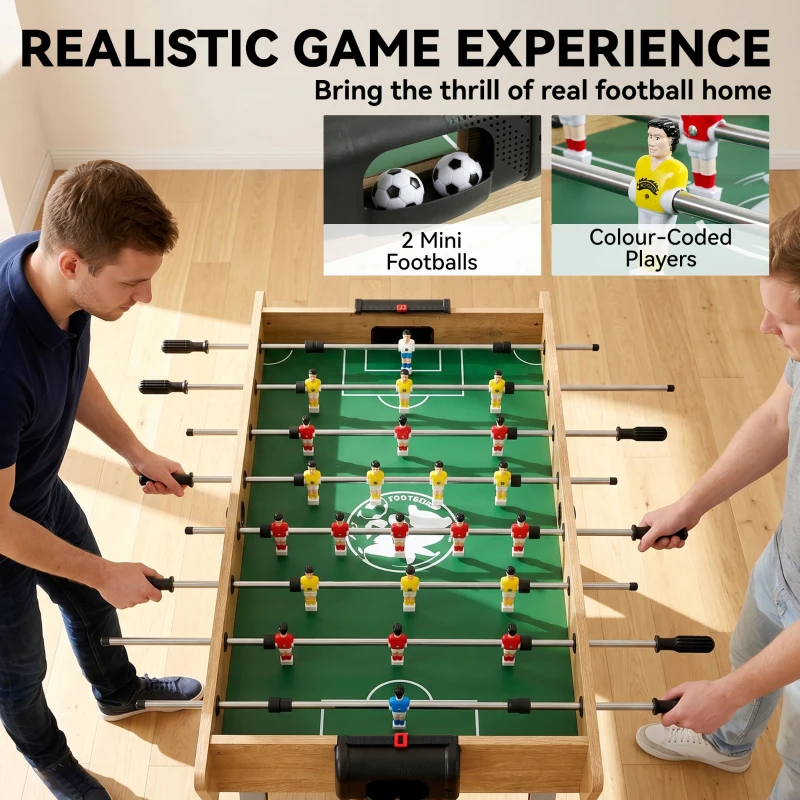 SPORTNOW 4ft Table Football, Foosball Game Table with 22 Players, 2 Balls and Manual Scorers for Family, Natural Wood Finish