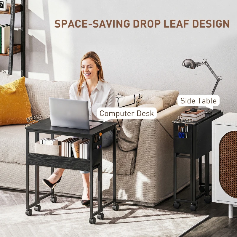 HOMCOM 63 cm Drop Leaf Writing Work Desk - Black