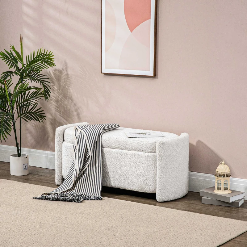HOMCOM Banco com arrumação, banco de corredor, banco para calçados, estofado, 105 cm x 44 cm x 45,5 cm. Creme/Bege