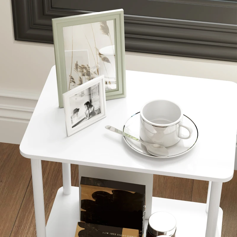 HOMCOM Mesa de Apoio Moderna de 2 Níveis com Compartimento de Armazenamento e Estrutura Metálica para Sala de Estar, Quarto, Branco