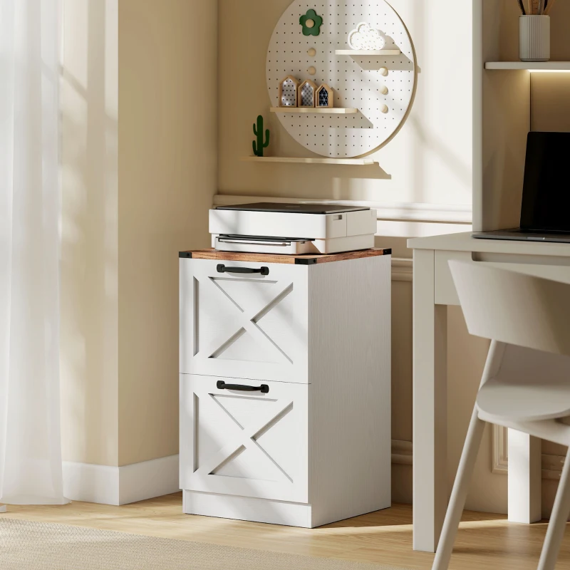 HOMCOM Arquivador com 2 Gavetas com Trilho Suspenso para A4 e Carta 40x40x71 cm Branco