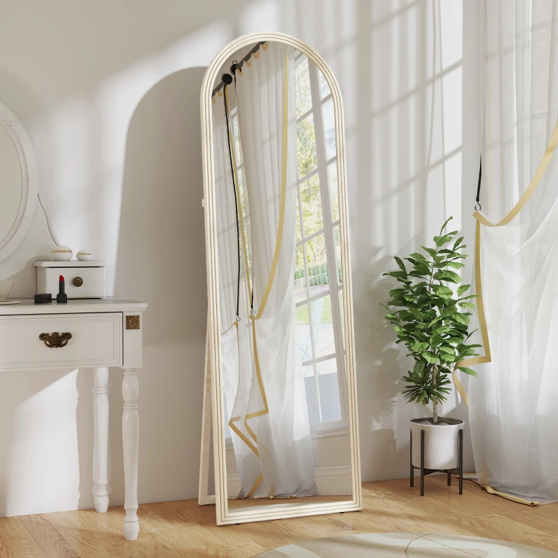 HOMCOM Espelho de corpo inteiro, 50 x 160 cm, autoportante, montagem na parede, moldura em arco, branco