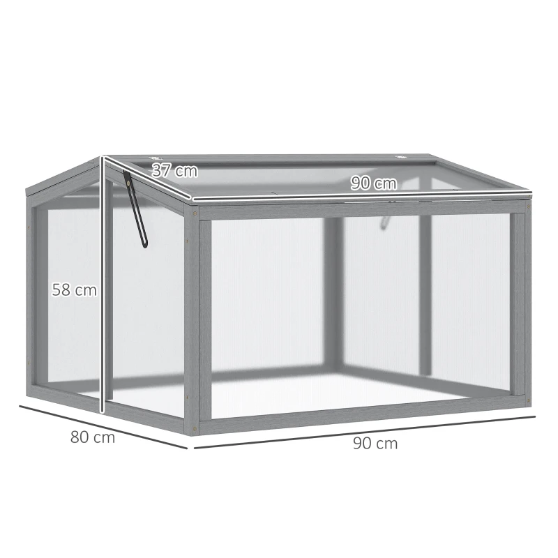 Outsunny Caixa de Cultivo Estufa com Cobertura de Madeira e Policarbonato Resistente às Intempéries 90x80x58 cm Cinza Claro