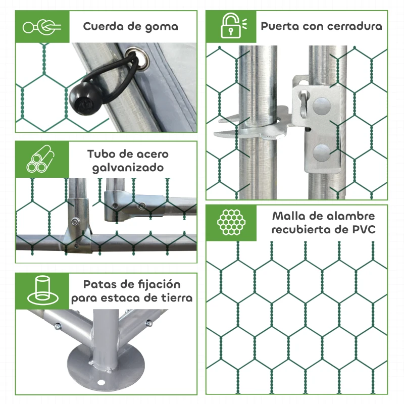 PawHut Gallinero para Exterior Grande 2,8x3,8x1,95 m Jaula de Gallinas de 2 Habitaciones Cubierta de Tela Oxford Anti-UV Plata