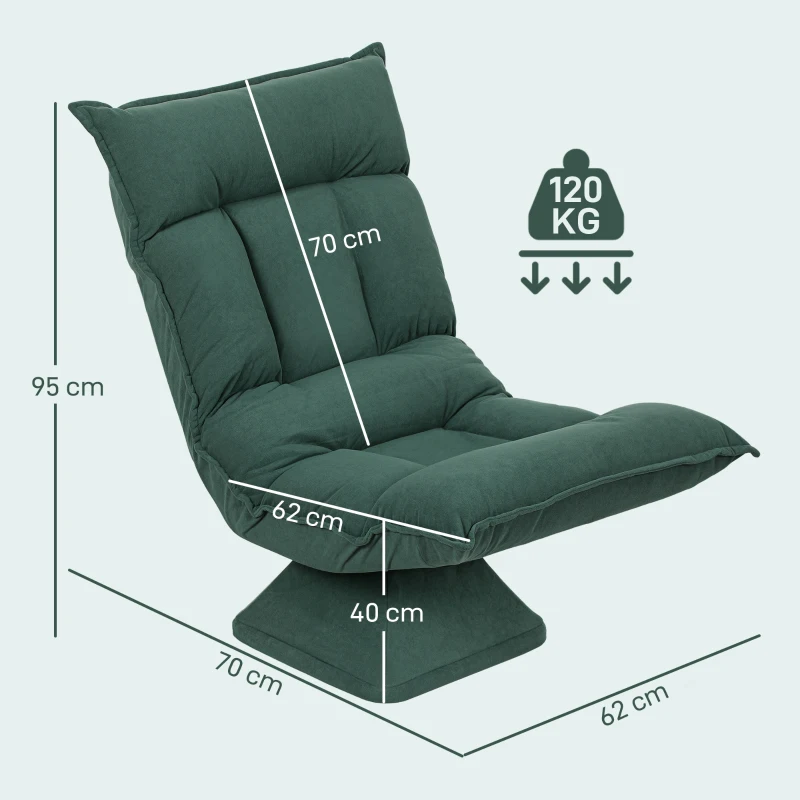 HOMCOM Poltrona de chão com encosto ajustável em 5 posições, giratória, poltrona estofada moderna, verde
