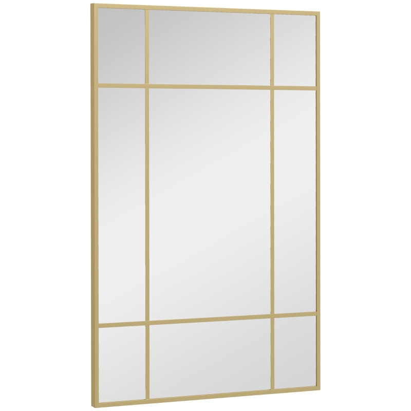 HOMCOM Miroir mural verrière rectangulaire style fenêtre, horizontal ou vertical avec 4 crochets, en métal doré - 90x60 cm