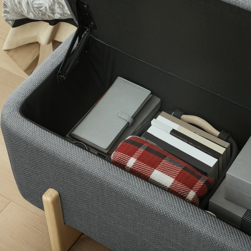 HOMCOM Banco com Armazenamento, Banco Estofado com Espuma, Imitação de Linho, 111 x 44 x 44,5 cm, Cinza Escuro