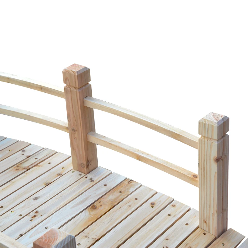 Outsunny Ponte de jardim Ponte de madeira Passadiço Ponte para lago Ponte decorativa com guarda-corpo até 180 kg Madeira de pinho Natural 152,5 x 67 x 48 cm