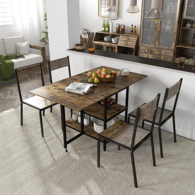 HOMCOM Mesa de jantar dobrável, mesa de jantar dobrável, design industrial, 140 cm x 80 cm x 75 cm, Castanho + Preto