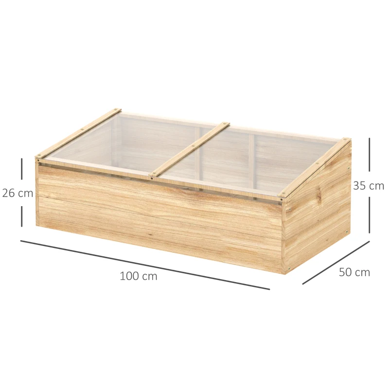 Outsunny Estufa de Madeira Caixa de Germinação Cama de Cultivo Estufa Jardim & Sistema de Caixas para Plantas para Jardim Varanda, 100 x 50 x 35 cm, Natural, Abeto, placa de PC