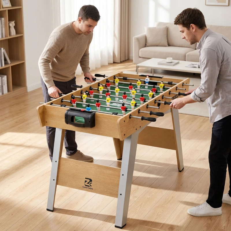 SPORTNOW 4ft Table Football, Foosball Game Table with 22 Players, 2 Balls and Manual Scorers for Family, Natural Wood Finish