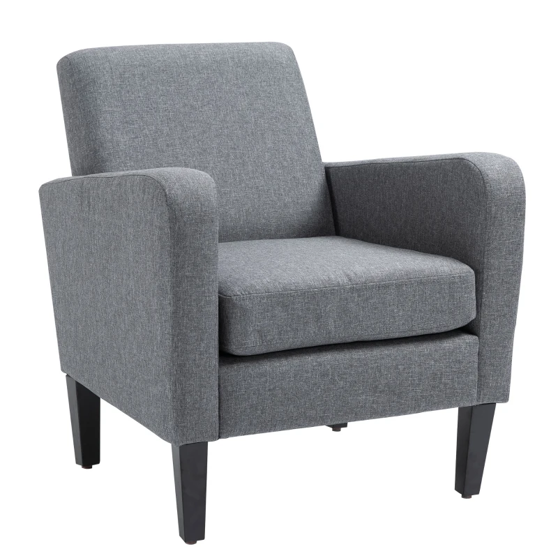 HOMCOM Poltrona individual, Poltrona relax, Poltrona estofada com pés de madeira, Tecido com visual de linho, 66 x 72 x 74 cm, Cinza claro