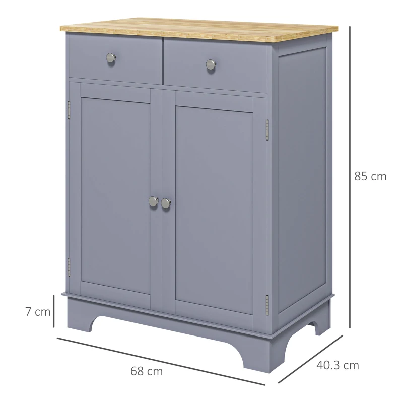 HOMCOM Side Storage Multi-use Sideboard Table Kitchen Floor Cabinet with Solid Wood Top, Adjustable Shelf, Drawer, Grey