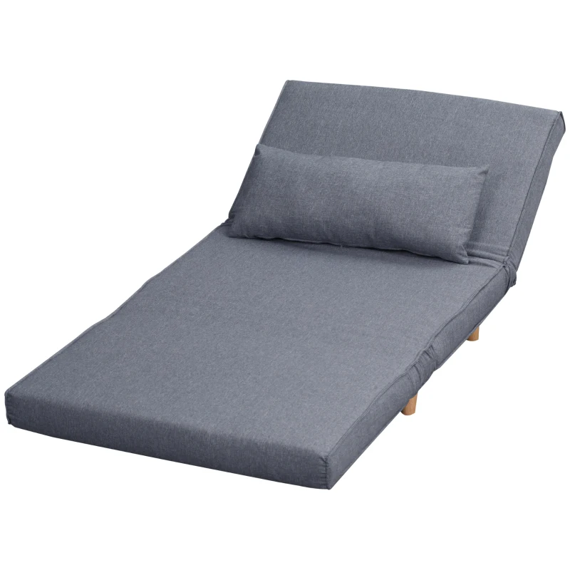 HOMCOM Sofá individual Poltrona-cama Sofá-cama dobrável Encosto ajustável Reclinável Nórdico escandinavo Espuma 25D Casa Imitação de linho Madeira de seringueira Cinza 94 x 78 x 80 cm