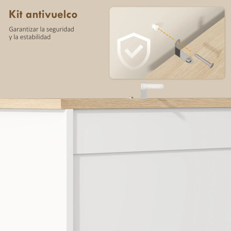 HOMCOM Alacena de Cocina con 3 Puertas 2 Cajones 3 Estantes en la Puerta 8 Ganchos Encimera Amplia Blanco