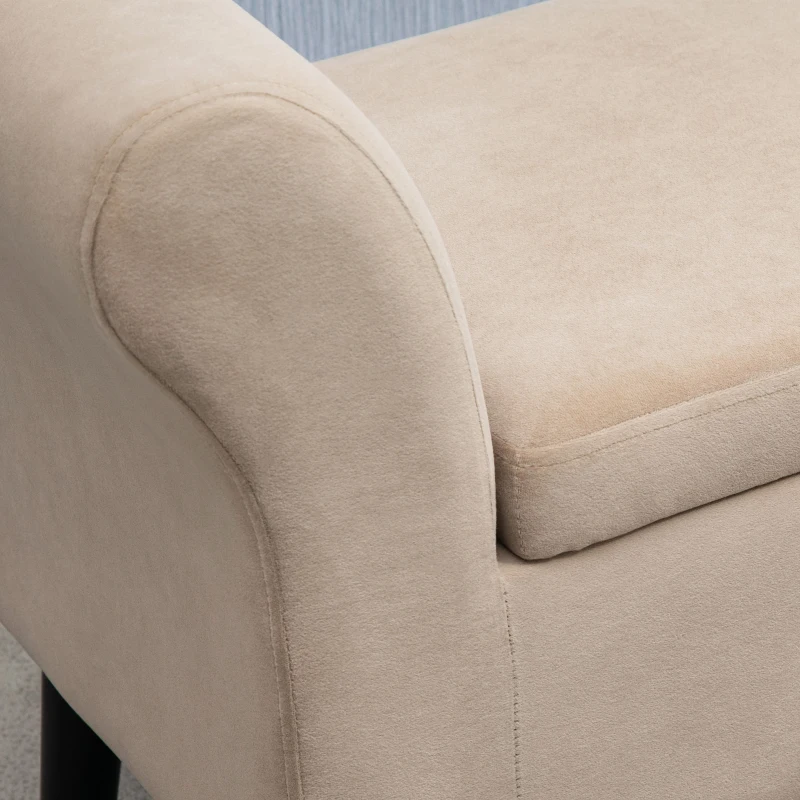 HOMCOM Banco estofado com arrumação, baú com apoios de braço, altura do assento 46 cm, poliéster com toque aveludado, 111,5 x 41 x 65 cm, Bege