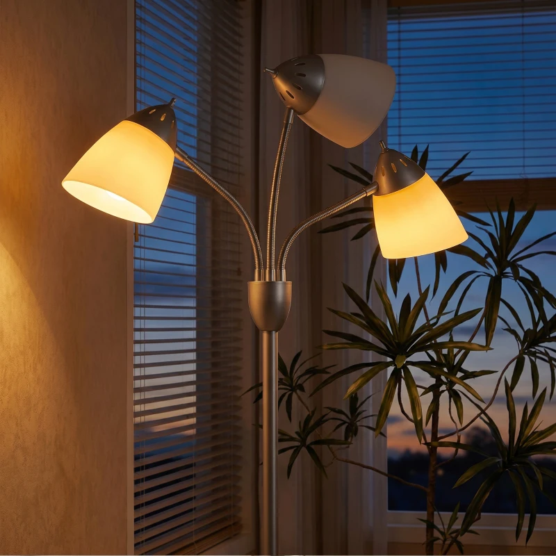 HOMCOM Arc Tree Floor Lamp with 3 Adjustable Rotating Lights and 3000K/4500K/6500K Colour Temperatures, Silver Tone