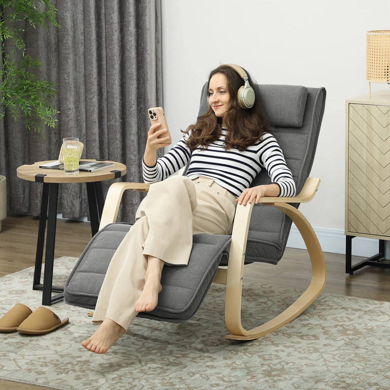 HOMCOM Poltrona de Balanço com Função de Massagem, Aquecimento Lombar, 3 Modos, Revestimento Têxtil, Cinza