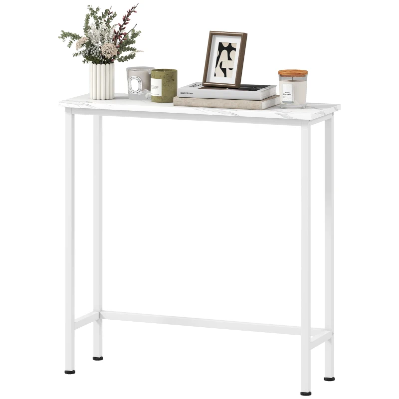 HOMCOM Mesa de consola, mesa de corredor com pés reguláveis, tiras anti-tombamento 75 x 24 x 76 cm para espaço reduzido, Branco