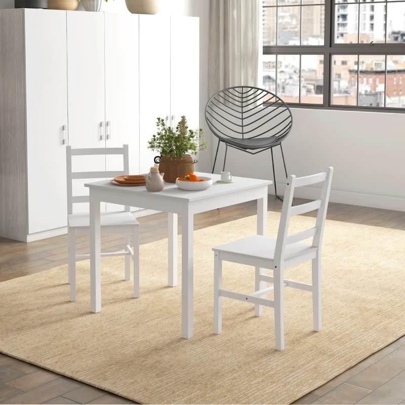 HOMCOM Conjunto de jantar 3 peças com mesa e cadeiras, madeira maciça, Branco