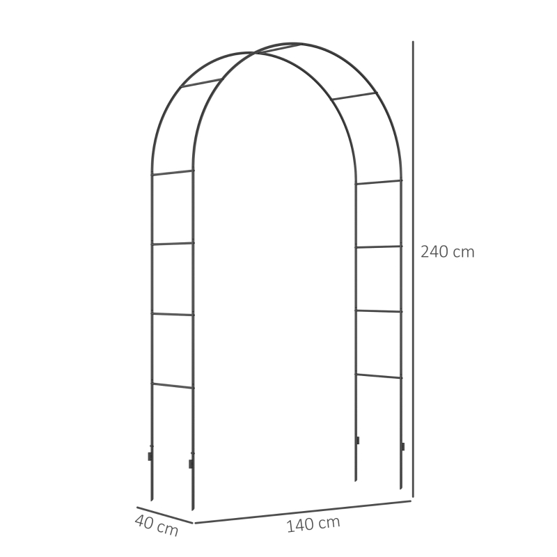 Outsunny Arco de Jardim, Arco para Rosas, Treliça, Paliçada para Rosas em Metal, preto, 1,40 x 0,40 x 2,40 m