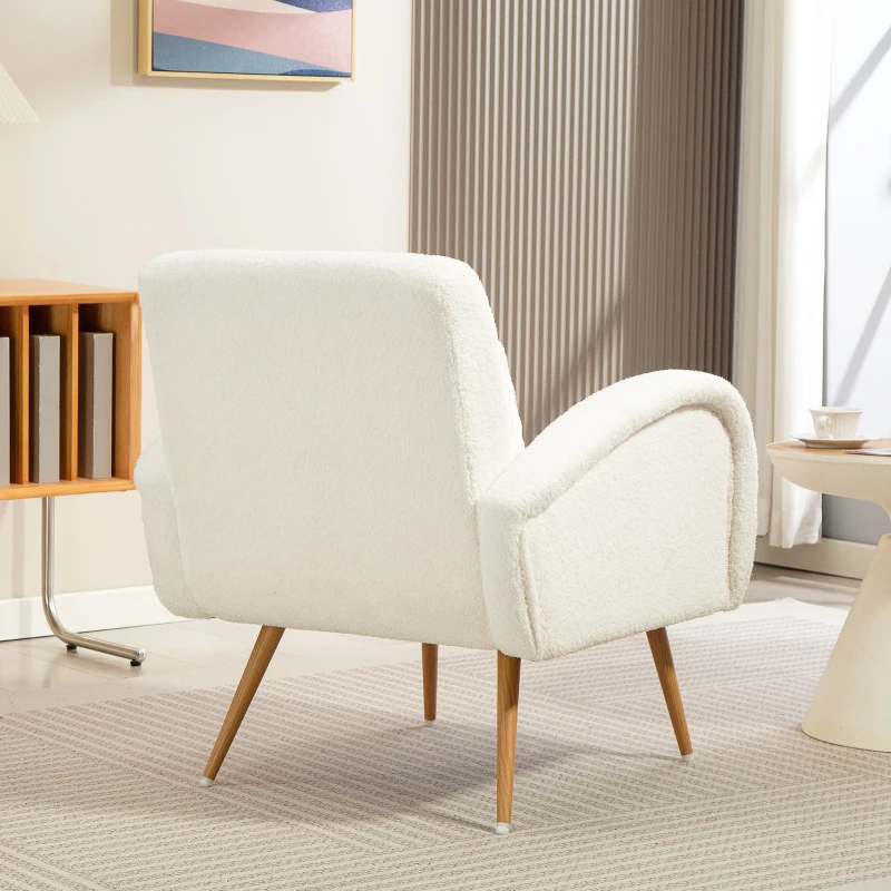 HOMCOM Poltrona estofada, revestimento Teddyfleece, poltrona com apoios de braço e almofada lombar, pernas metálicas, poltrona de leitura, Creme branco