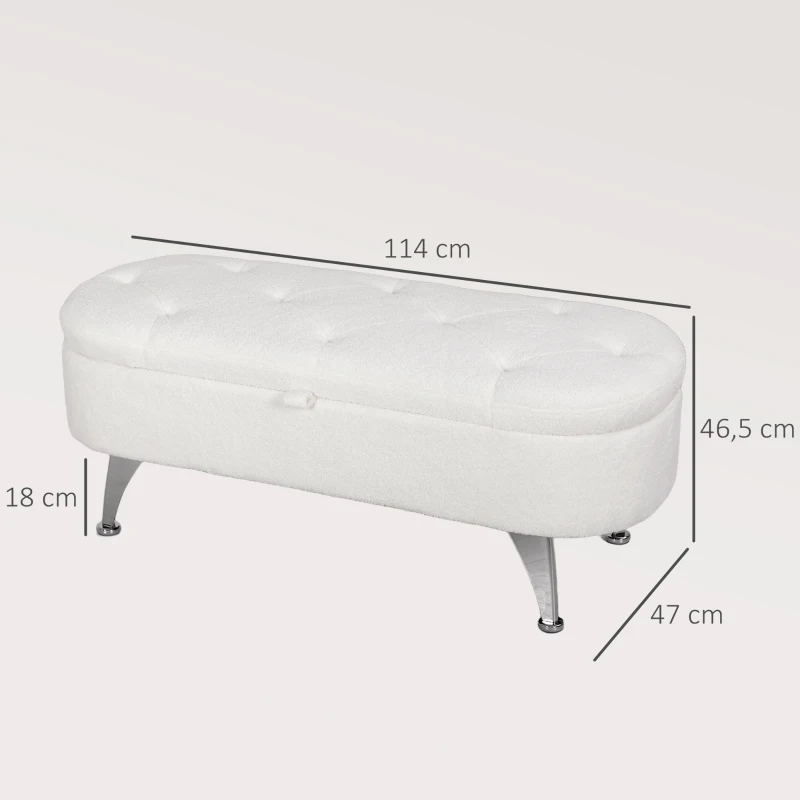 HOMCOM Banco com arrumação, tampa e pernas de metal para sala, quarto, corredor, Branco