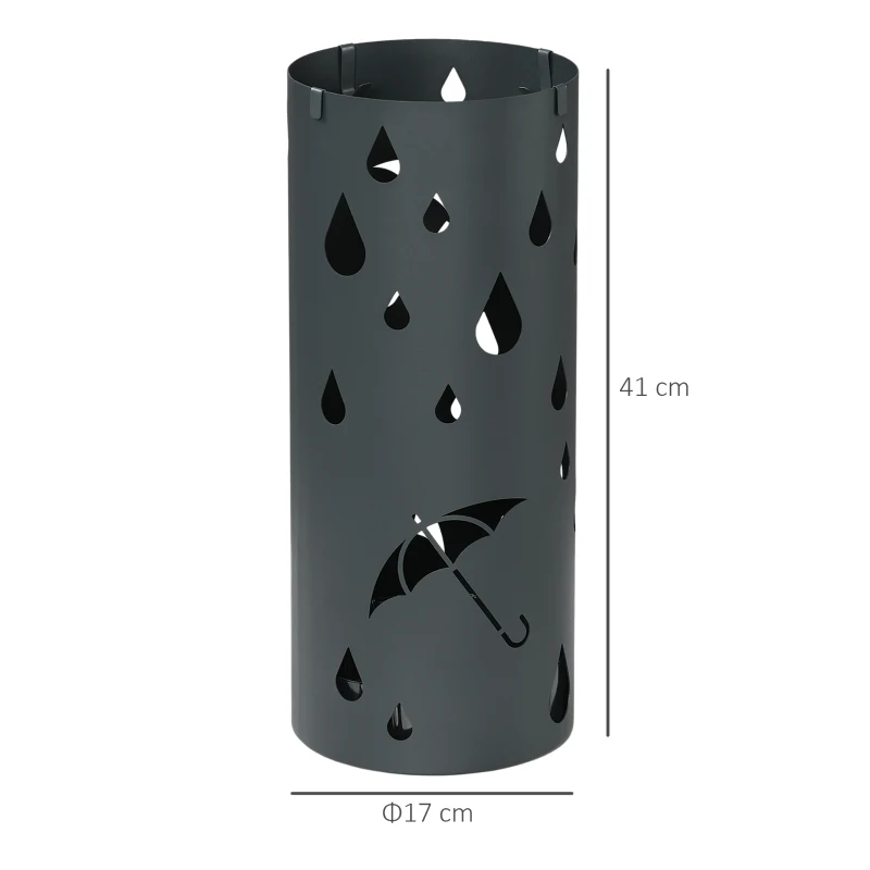 HOMCOM Suporte para guarda-chuvas, Aço, formato de coluna, compartimento inferior removível, Ø17 x 41H cm, Cinza