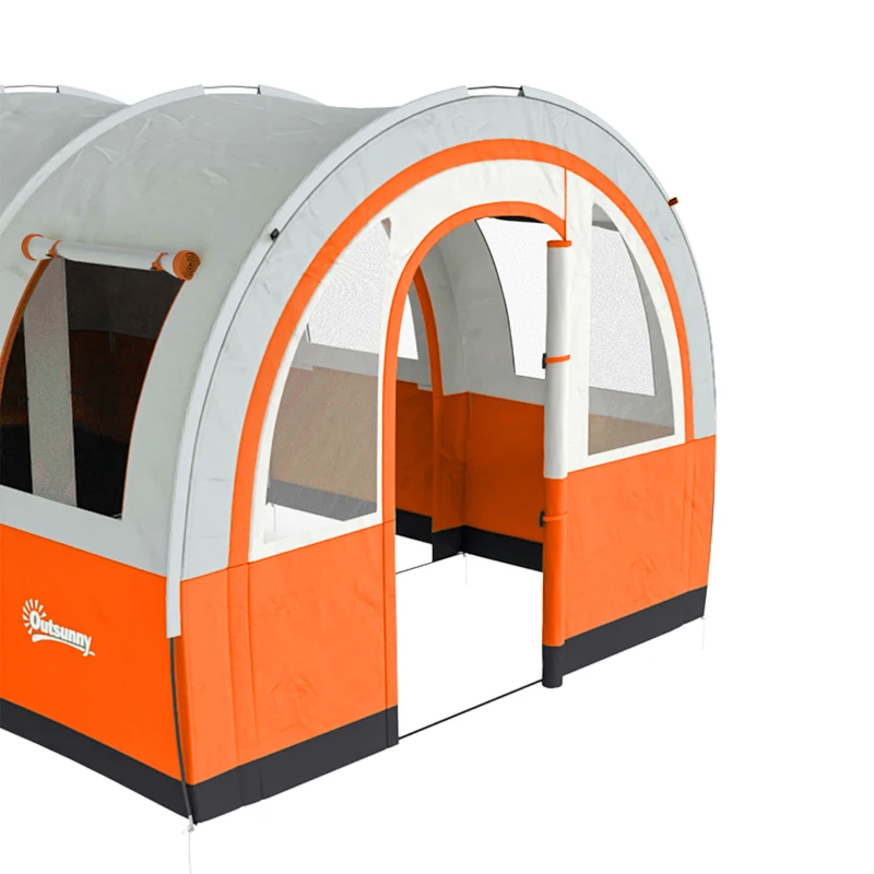 Outsunny Three Man Duo Room Tunnel Tent, with Accessories - Cream/Orange