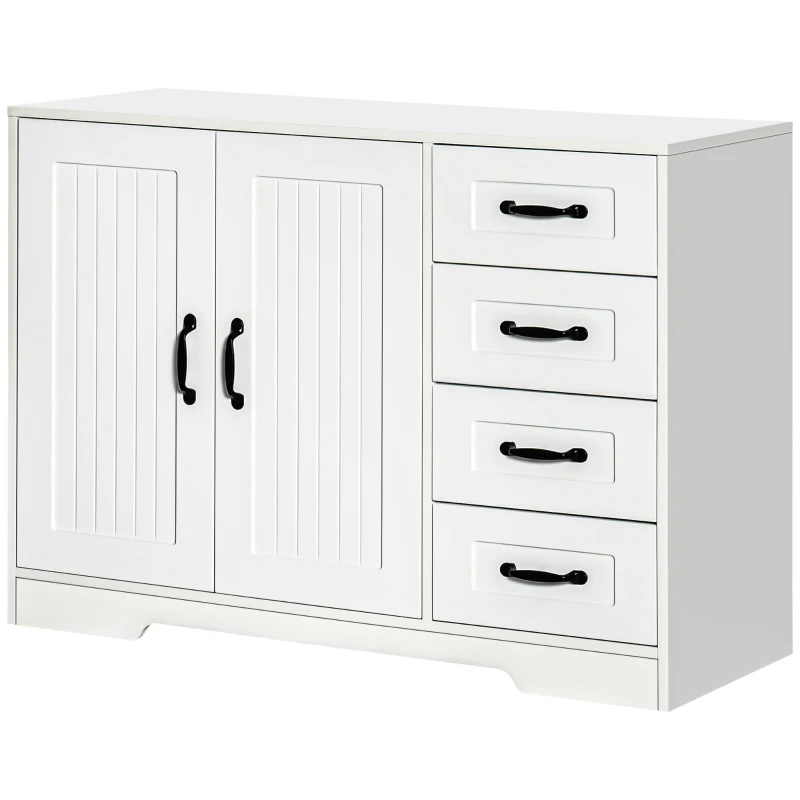 HOMCOM Aparador, Cômoda, Buffet, estilo moderno, 4 gavetas, 1 armário, 105 cm x 40 cm x 76 cm, Branco