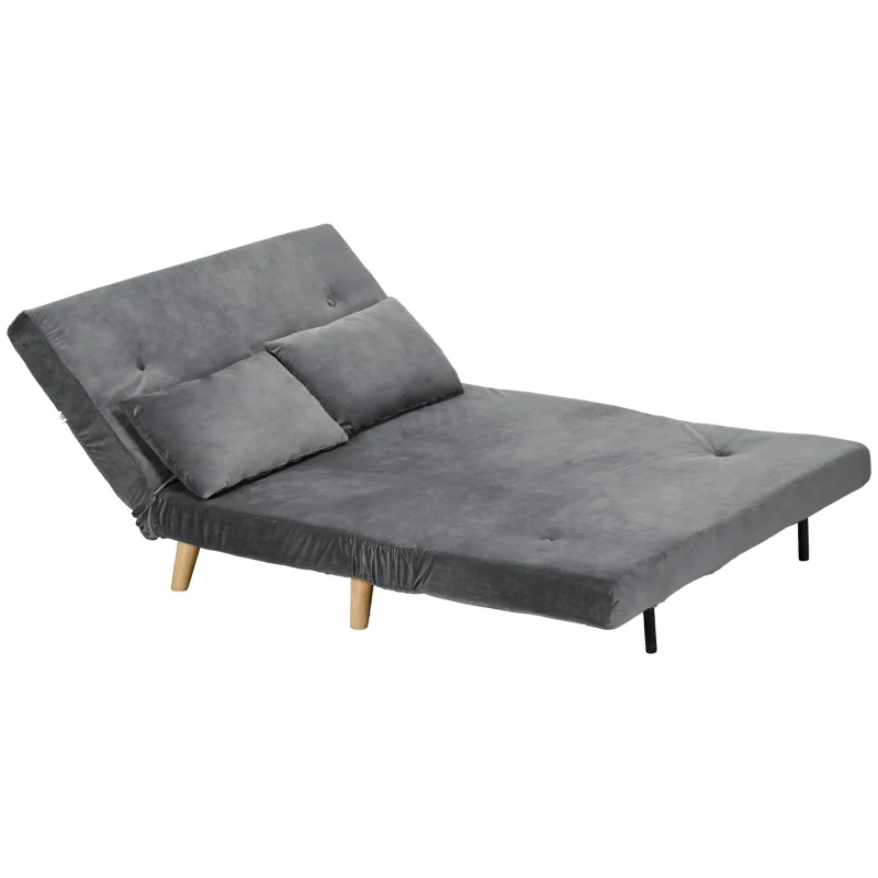 HOMCOM Sofá-cama Relax, incluí 2 almofadas, acabamento aveludado, 130 x 78 x 79 cm, Cinza
