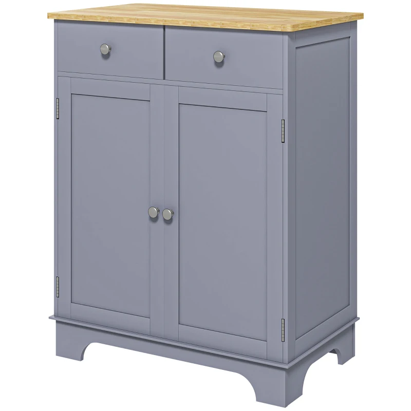 HOMCOM Side Storage Multi-use Sideboard Table Kitchen Floor Cabinet with Solid Wood Top, Adjustable Shelf, Drawer, Grey
