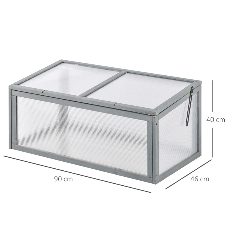 Outsunny Cama Fria em Madeira e Policarbonato 90 x 46 x 40 cm Estufa com Cobertura, Resistente às Intempéries, para Jardim, Cinza