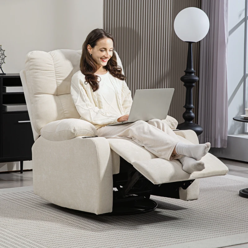 HOMCOM Poltrona reclinável com apoio para os pés, poltrona relax, giratória, até 150 kg, estrutura em aço, 88x96x108cm, Bege