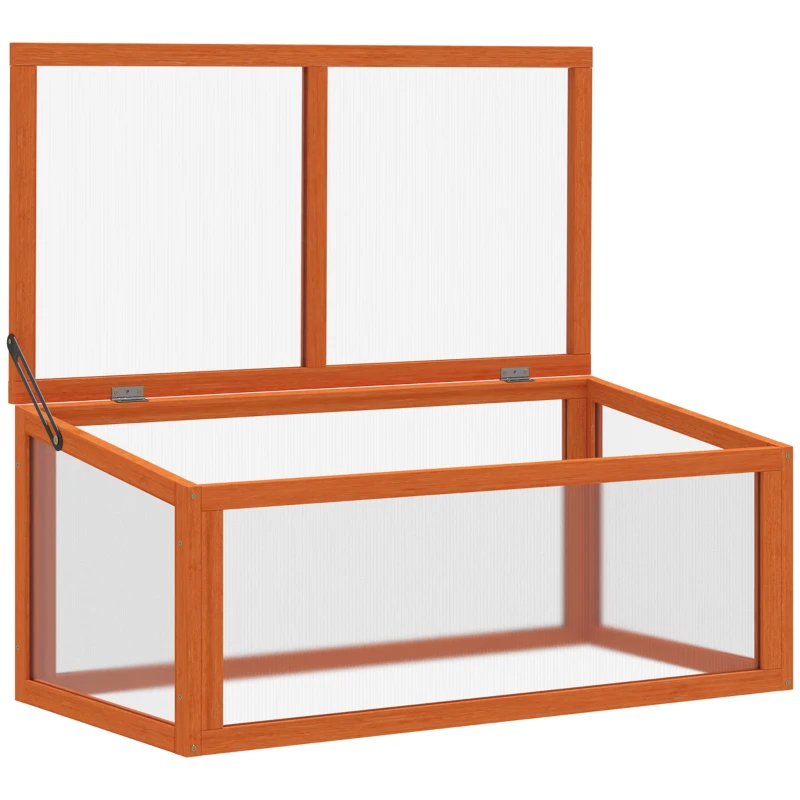 Outsunny Cama fria em madeira e policarbonato Estufa 90 x 46 x 40 cm Caixa de cultivo resistente às intempéries para jardim Laranja