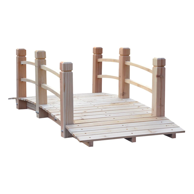 Outsunny Ponte de jardim Ponte de madeira Passadiço Ponte para lago Ponte decorativa com guarda-corpo até 180 kg Madeira de pinho Natural 152,5 x 67 x 48 cm