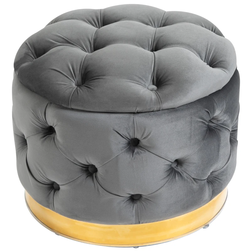 HOMCOM Puff Vintage, Puff com arrumação, Banco-baú, Banco para pés, Puff estofado, Metal, Espuma, Cinza carvão, 55 x 55 x 42 cm